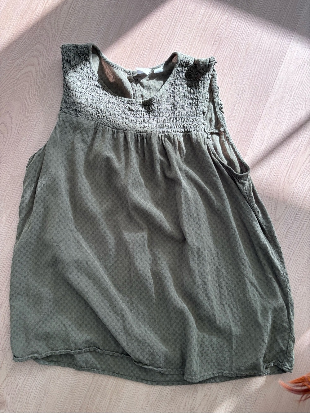 GAP Olive Green Smocked Yoke Tank Top